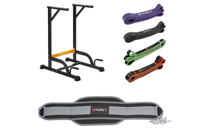 Sada multifunkčních podpěr, zátěžového pásu a odporových gum HMS PWL8306+PST04