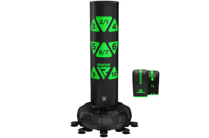 Volně stojící boxovací pytel RDX KT Ronin zelený s rukavicemi
