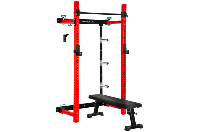 Multifunkční skládací stojan s lavicí Power Rack HMS KLT34 červený