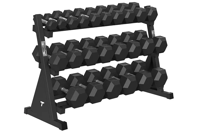 Sada jednoručních činek TUNTURI Platinum Hexa 2,5-30 kg + stojan