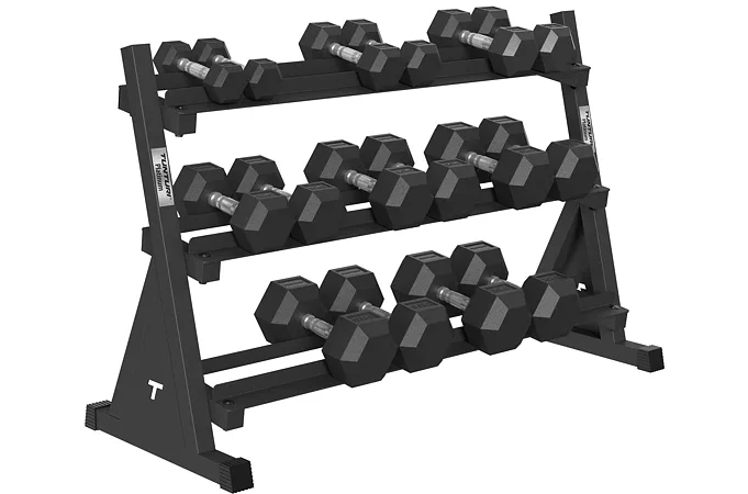 Sada jednoručních činek TUNTURI Platinum Hexa 2,5-20 kg + stojan