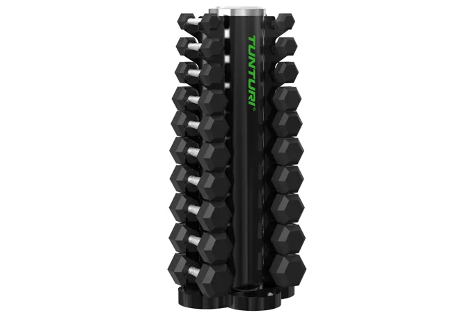 Sada jednoručních činek TUNTURI Platinum Hexa 1-10 kg + stojan