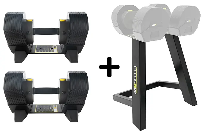 Set nastavitelných činek TUNTURI MX85 Select 2x 39 kg se stojanem